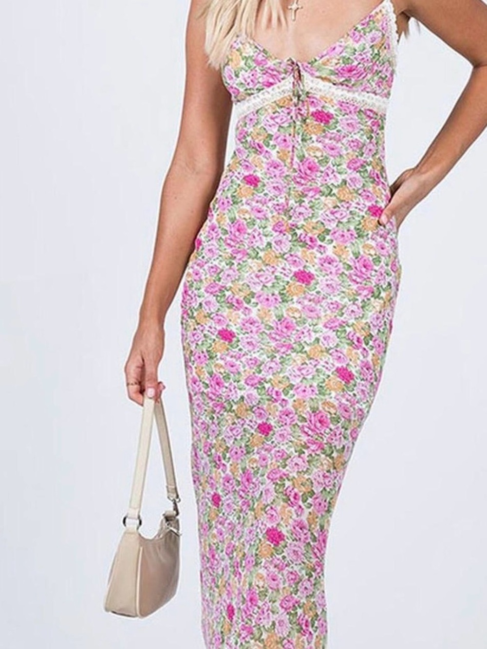 Princess Polly Pink Floral Maxi Dress with Lace Trim